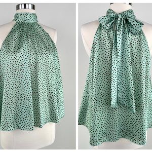 Zara Size XS Cropped Halter Top Mint Green Polkadot Tie High Neck Blouse